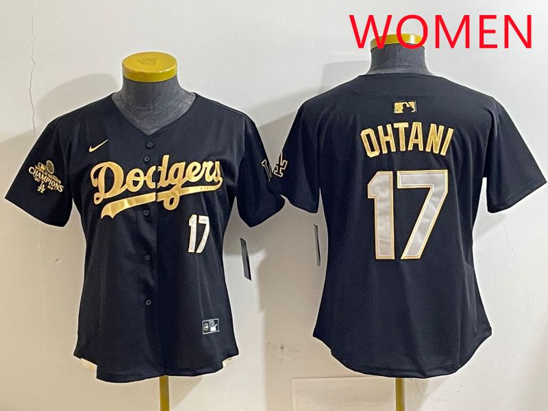 Women Los Angeles Dodgers #17 Ohtani Black Gold Nike 2025 MLB Jersey style 4283